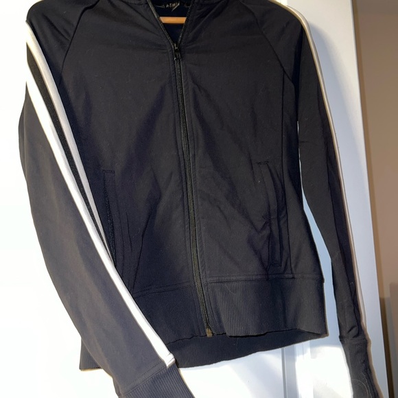 Athleta Circa Track Jacket Black White Performance Athletic Sporty Womens XS - Picture 1 of 5
